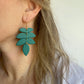 Teal Large Leaf Drop Earrings