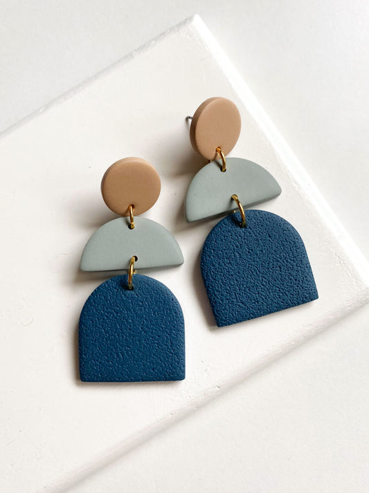Denim Color Block Polymer Clay Earrings | CADENCE