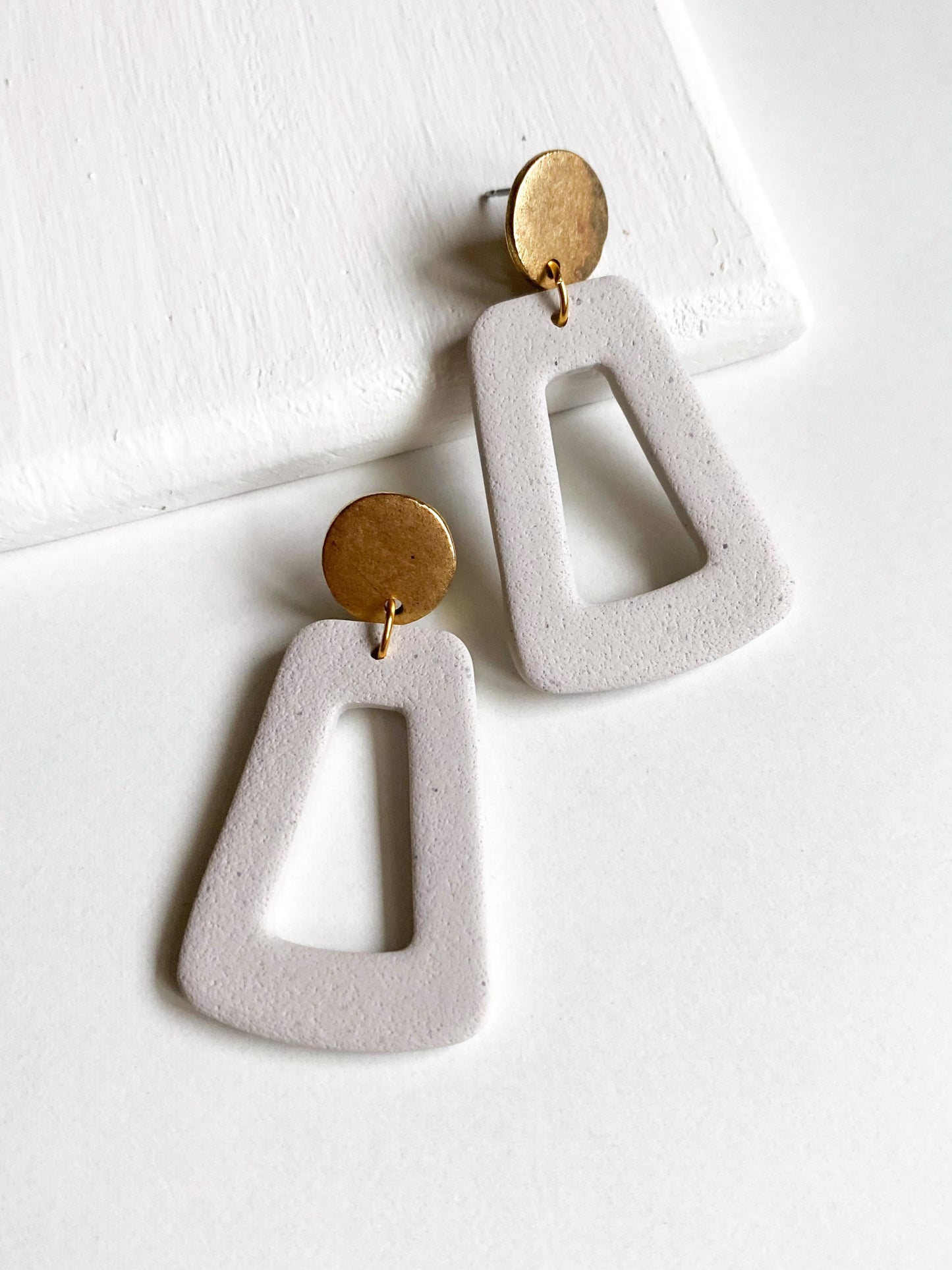 White Sand Trapezoid Clay Earrings