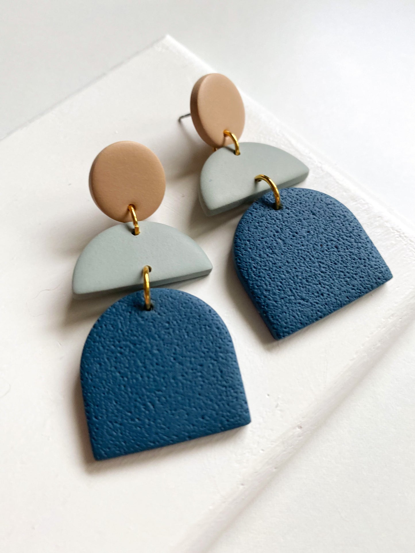 Denim Color Block Polymer Clay Earrings | CADENCE