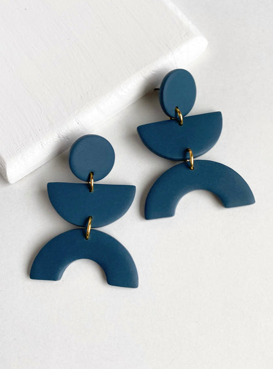Denim Blue Geometric Dangle Earrings