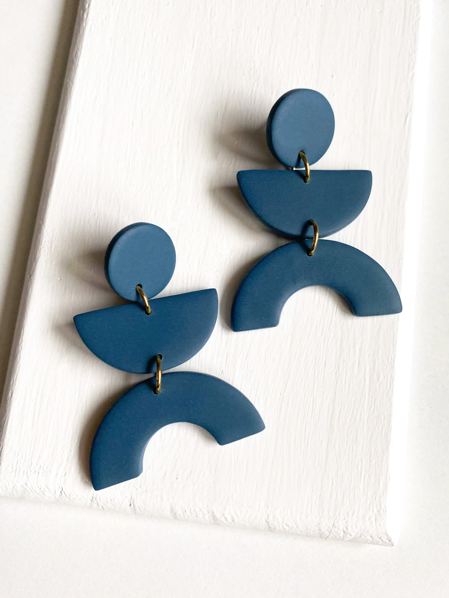 Denim Blue Geometric Dangle Earrings