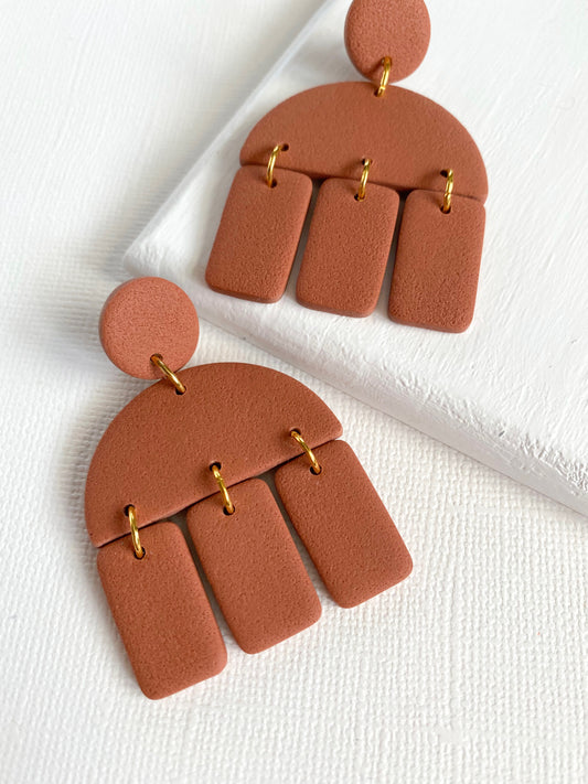 Terracotta Geometric Clay Statement Earrings | JOVIE